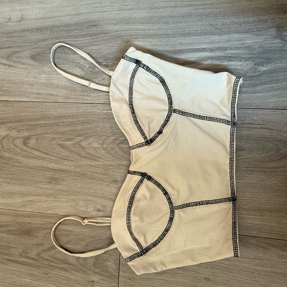 Princess Polly Cream Crop Top with Black Accents
